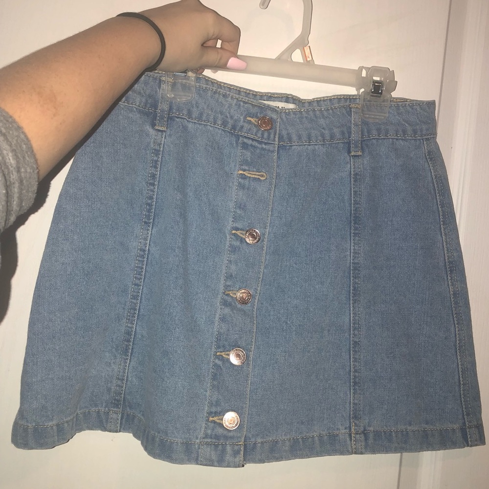 light blue jean skirt